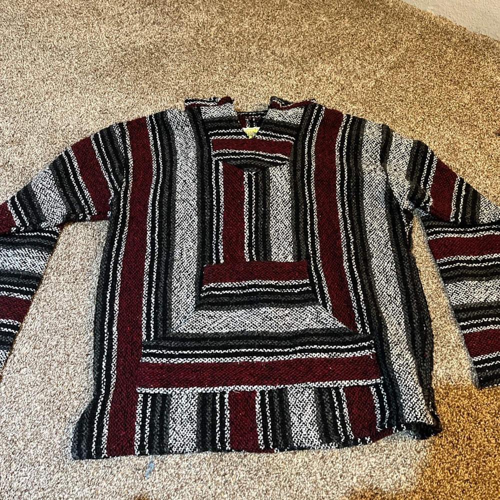 Women's Striped Black and Red Crewneck Jacket